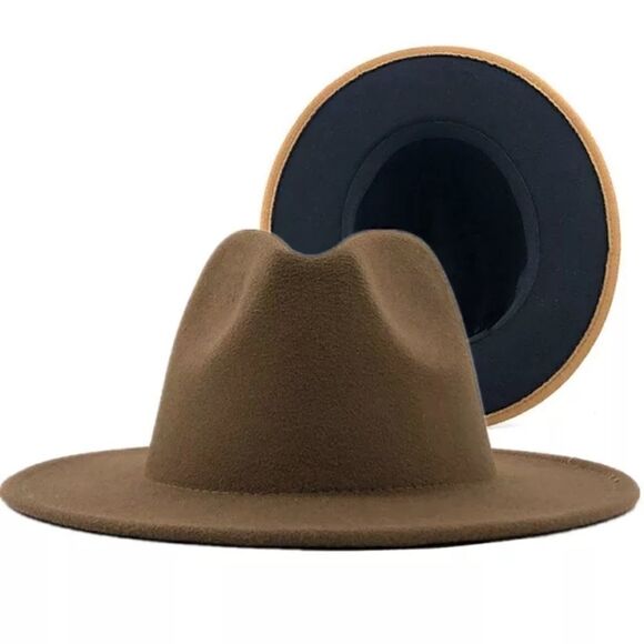 Tan with Black Base Fedora Hat - Picture 1 of 1